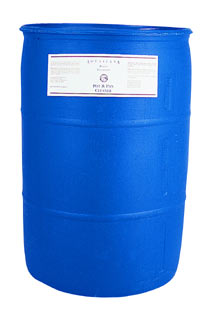 A 55 gal Pot and Pan Cleaner in a large blue plastic barrel with a white label, standing upright on a white background.