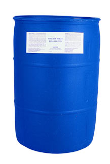 A large blue plastic barrel with a white label and black text on the front.