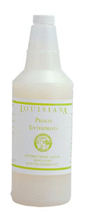 A plastic bottle labeled "Louisiana Prison Enterprises Antibacterial Hand Soap" with a white cap and green text on a white background.