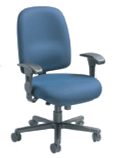 24/7 Heavy Duty Chair w/ Headrest in blue, cushioned seat/backrest, armrests, and five-wheel base on a light background.