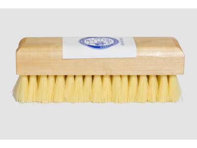 The handbrush 8" features a rectangular wooden body, light yellow bristles, and a white label on top, shown on a gray background.