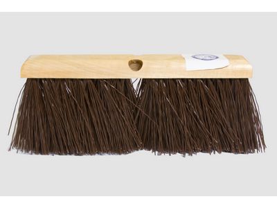 The Street broom 16" features a wide head, wooden handle, and stiff dark bristles on a light background.