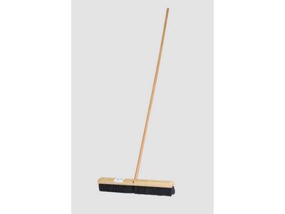 Pushbroom 18" with a long wooden handle and wide rectangular head, shown on a plain light gray background.