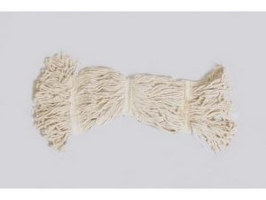 The mop head removable features off-white cotton strands laid flat on a plain, light gray background.