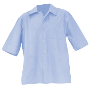 Short Sleeve Broadcloth in light blue, features a collar and chest pocket, shown on a plain white background.