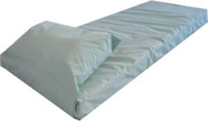 The Mattress cotton core 76" w/ Attached Pillow in light blue fabric is displayed against a white background.