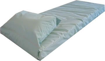 The Mattress cotton core 76" w/ Attached Pillow in light blue fabric is displayed against a white background.