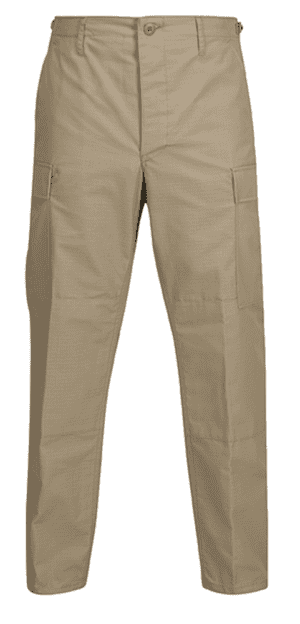 BDU Pants - Button Fly (Short Length) in tan, featuring side pockets and straight legs, shown on a white background.
