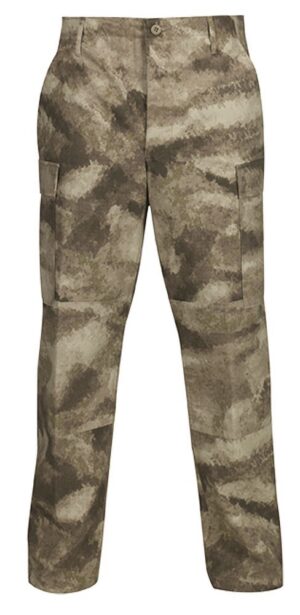 BDU Pants - Button Fly (Regular Length) in camouflage with side pockets, shown against a white background.