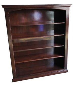 A dark wood bookcase, 48x13x60, with 4 adjustable shelves and a slightly arched top.