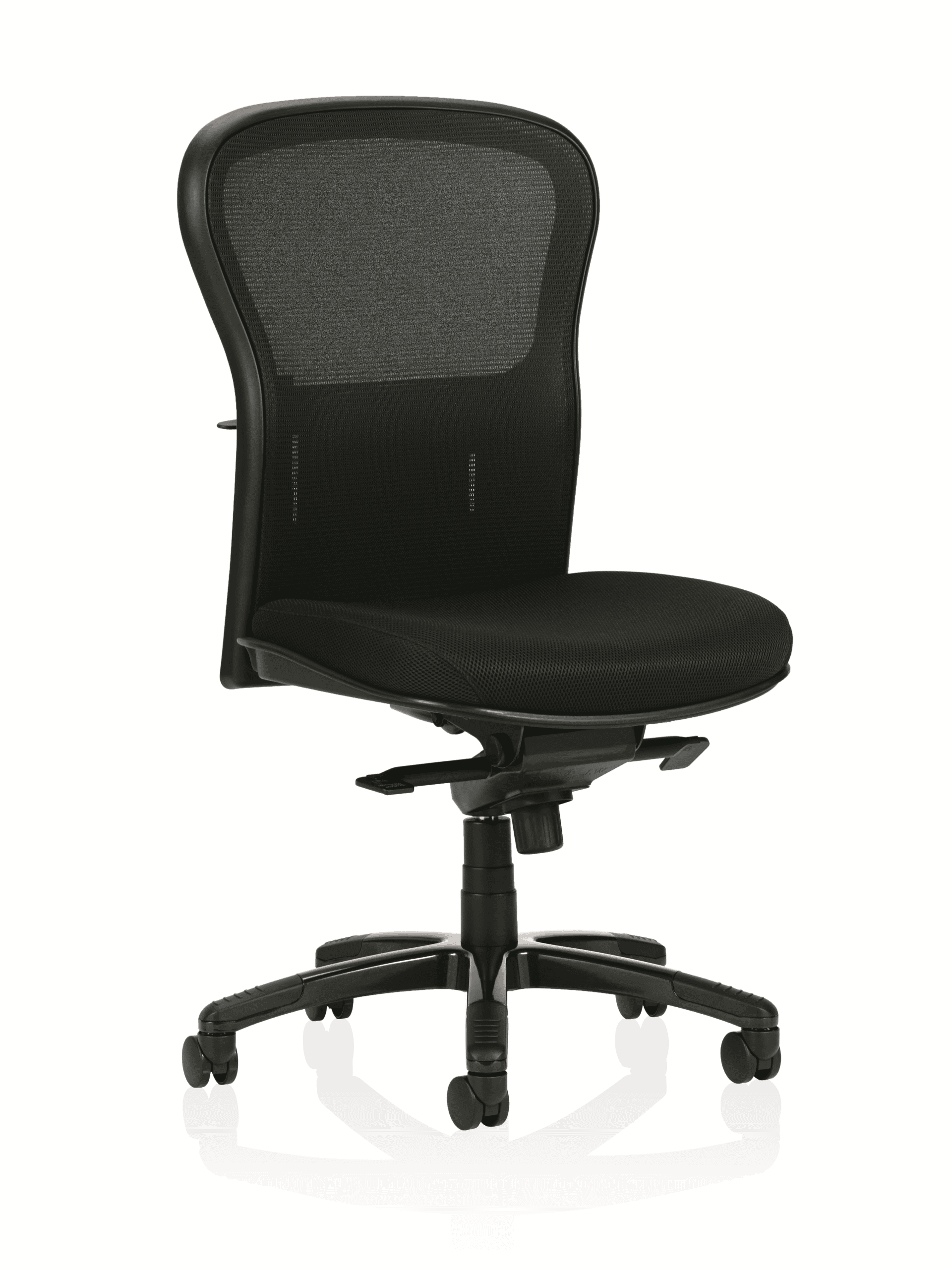 The Breathe Chair features a high mesh back, padded seat, adjustable height, and five casters, shown against a white background.