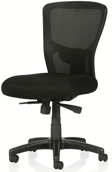 The Breathe Jr Chair - no arms is a black mesh office chair with a padded seat, adjustable height, and five-wheel base.