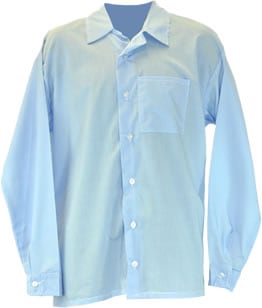 The Long Sleeve Broadcloth Shirt is light blue with a chest pocket and white buttons.