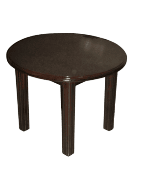 A circular 27" end table with four straight legs in dark brown wood, shown against a plain white background.