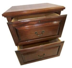 Legal size 30x30x23 filing cabinet with two partially open drawers, shown against a plain white background.