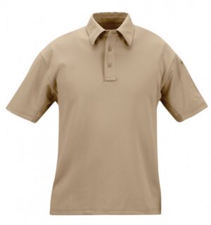 The I.C.E Polo Shirt - Men's is a plain, short-sleeve beige polo with a collar and three buttons, shown on a white background.