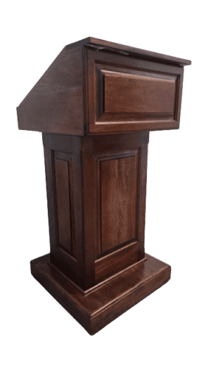 Podium, 26.5x22x48, with mic shelf or flip top—ideal for speeches and presentations.