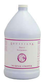 A 1-gallon jug labeled "4 / 1 gal No Rinse Floor Stripper" with a white body and purple text.