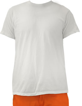 A Crew Neck T-shirt 50/50 no pocket-WH is paired with orange pants, displayed on a faceless figure against a white background.