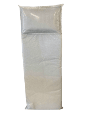 A sealed, rectangular 76-inch cotton core mattress with integrated pillow, folded and packaged in clear plastic.